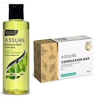 Assure Moisture Rich Shampoo 200ml With Assure Complexion Bar75g with Free neem comb