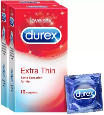Durex Extra Thin Condoms for Men - 10 Count (Pack of 2) (Discreet Packaging)