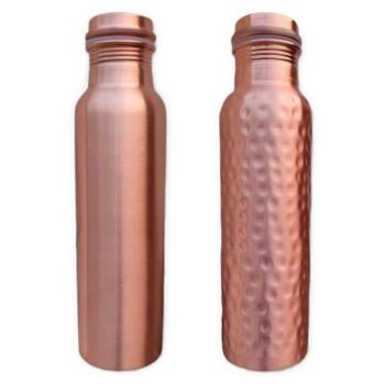 Hammered Pure Copper Water Bottle 950 ml+Plain Bottle Combo Pack