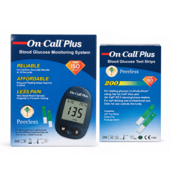 On Call Plus Blood Glucose Monitor With 200 Strips and free alcohol swab