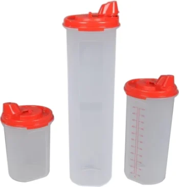 Tupperware Mega Midi Mini Plastic Flow Container, Set of 3 Red