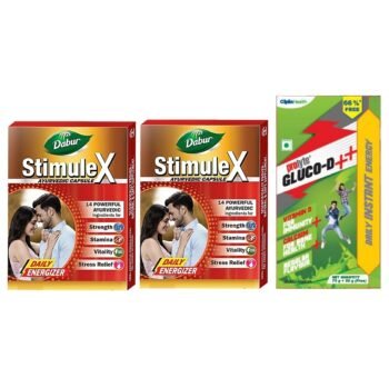 Dabur Stimulex Ayurvedic Capsules 12 Nos. (Pack Of 2) With Cipla Health Prolyte Glucose Vitamin D 125gm
